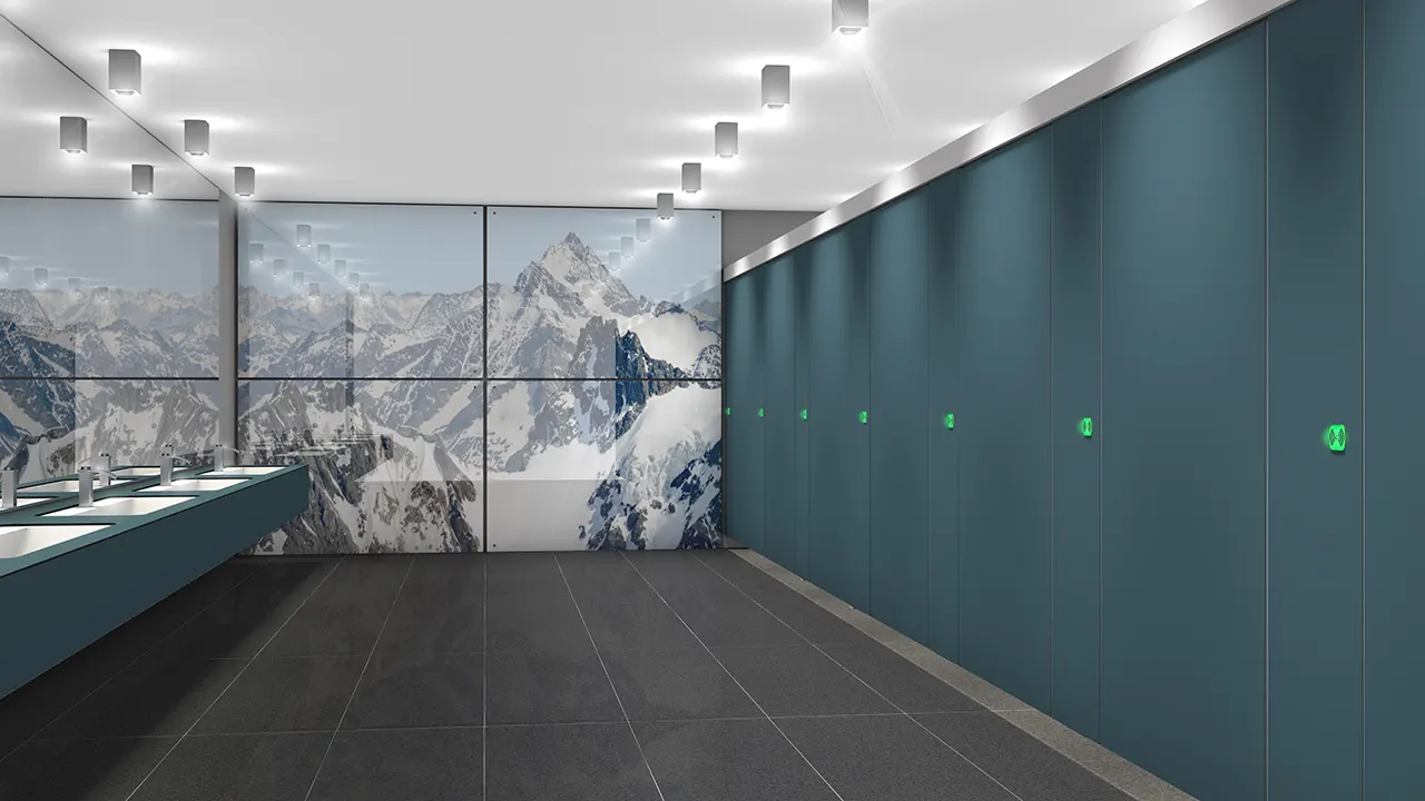 WC-jakoseinä, jossa on kosketukseton oven avaus